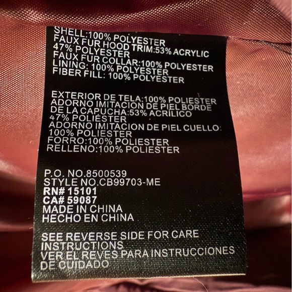 CELEBRITY PINK Women’s size XS Dark Mulberry Hooded Puffer Jacket faux fur NWT - Picture 3 of 8